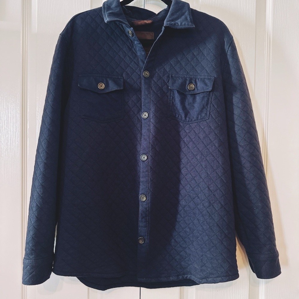 Men's Tasso Elba Quilted Termal Button Up Navy Shacket Jacket Size Large